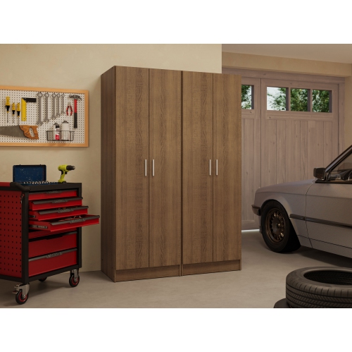 Madesa Garage Storage Cabinet Set 4 Doors 8 Utility Shelves 47"L Wooden Organization Unit for Garage and Tools 6 Adjustable Shelves Anti Tipping -