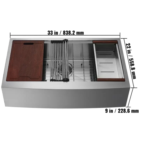 Farmhouse Kitchen Sink, 304 Stainless Steel Drop-In Sinks, Top Mount Single Bowl Basin with Ledge & Accessories, Household Dishwasher Sinks for