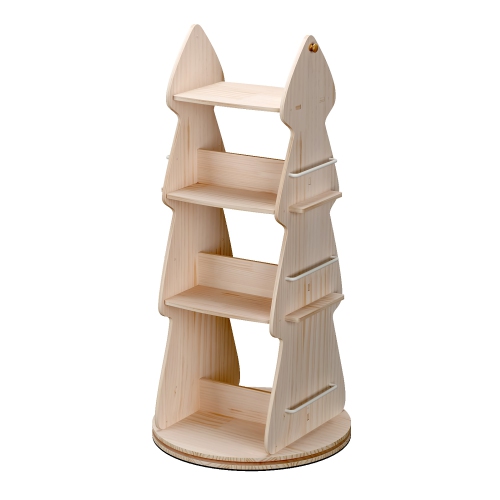 4 Tier Tree-Shaped Rotating Wooden Bookshelf, 360° Spinning Book Organizer with Double-Sided Storage for Home, Bedroom, Kids' Room, Classroom
