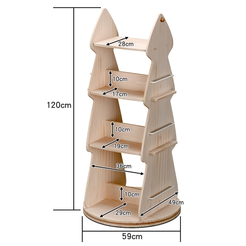 4 Tier Tree-Shaped Rotating Wooden Bookshelf, 360° Spinning Book Organizer with Double-Sided Storage for Home, Bedroom, Kids' Room, Classroom