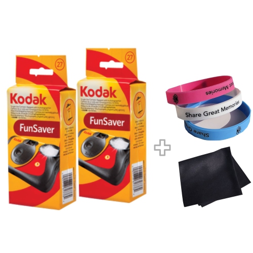 Kodak FunSaver Disposable Camera 800 ISO 35mm with Flash 27 Exposures Plus 100% Silicone Wrist Band and a Microfiber Cleaning Cloth