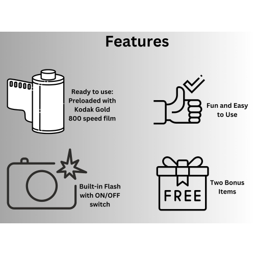 Kodak FunSaver Disposable Camera 800 ISO 35mm with Flash 27 Exposures Plus 100% Silicone Wrist Band and a Microfiber Cleaning Cloth