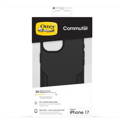 Étui MagSafe Commuter d'OtterBox avec commande de caméra dans un emballage en vrac pour iPhone 17 noir