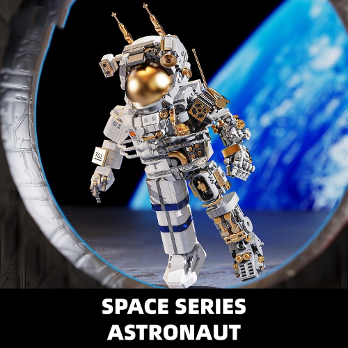 Space Astronaut Building Toy Kit -Translucent Classic Spaceman Model Building Block Set with Display Stand,Home or Office Deco,Gift Idea for