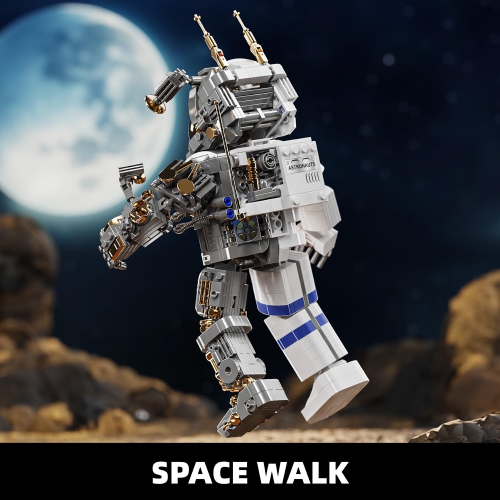 Space Astronaut Building Toy Kit -Translucent Classic Spaceman Model Building Block Set with Display Stand,Home or Office Deco,Gift Idea for