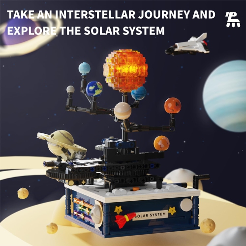 Solar System Building Block Set, Rotatable Solar System Model Kit with Light, Astronomy Education Buidling Toy, Science Kit for Kids 8+ and Adults,