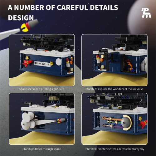 Solar System Building Block Set, Rotatable Solar System Model Kit with Light, Astronomy Education Buidling Toy, Science Kit for Kids 8+ and Adults,