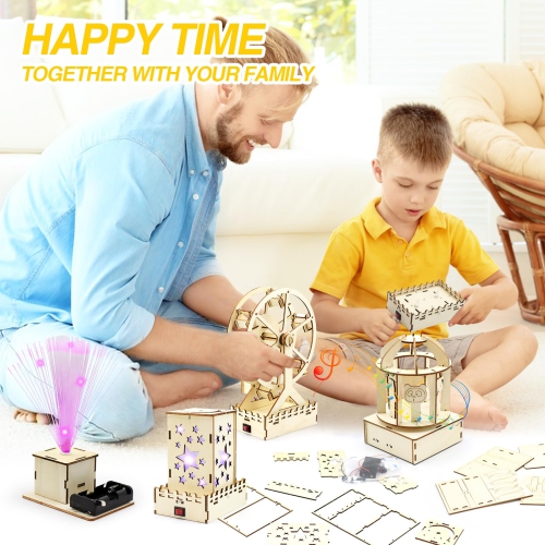 Trousses STIM 4 en 1, trousses scientifiques pour enfants de 8 à 10 à 12 ans, jouets de construction en bois, projets STIM, casse-tête 3D, cadeau