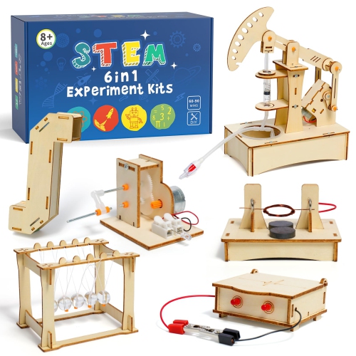 Trousses scientifiques 6 en 1 pour enfants, trousses de construction en bois, projets scientifiques pour enfants de 8 à 12 ans, jouets STIM pour