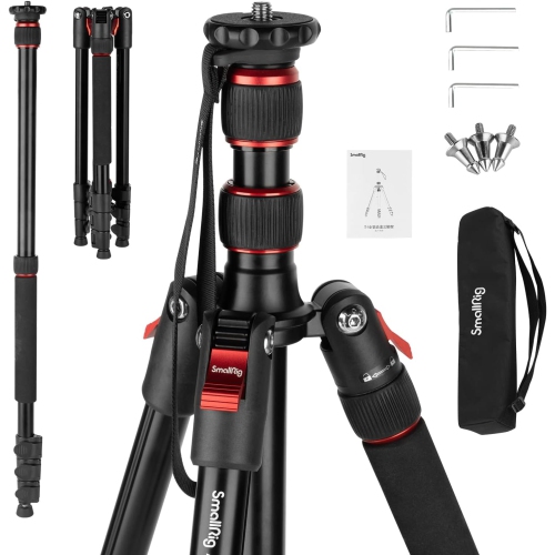 SmallRig 68" Camera Tripod, Foldable Aluminum Tripod & Monopod, Compatible with1/4"-20 and 3/8"-16 Video Head, Payload 33lb, Adjustable Height from