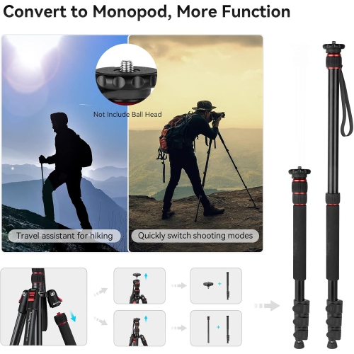 SmallRig 68" Camera Tripod, Foldable Aluminum Tripod & Monopod, Compatible with1/4"-20 and 3/8"-16 Video Head, Payload 33lb, Adjustable Height from