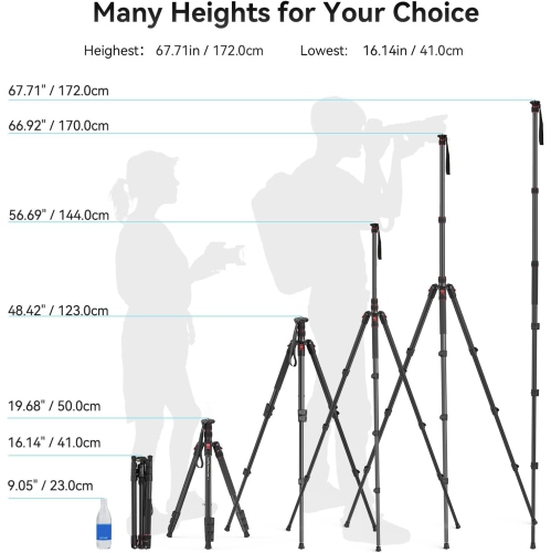 SmallRig 68" Camera Tripod, Foldable Aluminum Tripod & Monopod, Compatible with1/4"-20 and 3/8"-16 Video Head, Payload 33lb, Adjustable Height from