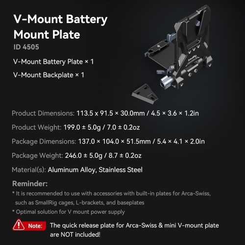 SmallRig V-Mount Battery Plate, V Lock Battery Mounting Plate with 1/4"-20 & 3/8:-16 Threaded Holes, L-Shape Compact & Foldable Tool-Free V Mount for