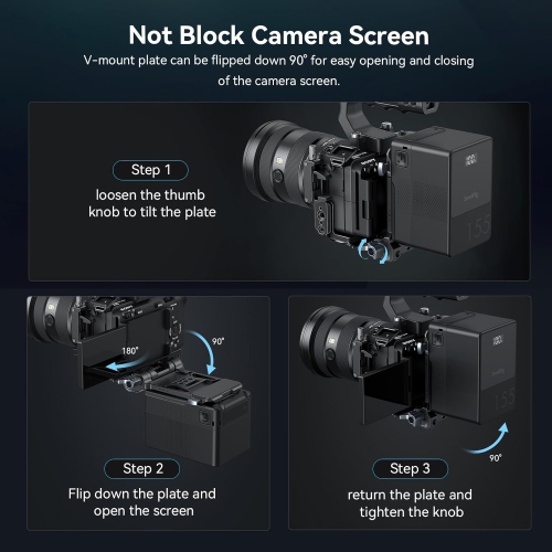 SmallRig V-Mount Battery Plate, V Lock Battery Mounting Plate with 1/4"-20 & 3/8:-16 Threaded Holes, L-Shape Compact & Foldable Tool-Free V Mount for