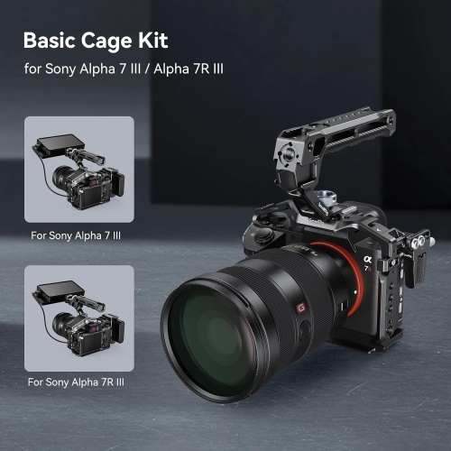 SmallRig A7 III / A7R III Camera Cage Kit for Sony Alpha 7 III/Alpha 7R III, Full Cage with Top Handle for ARRI and Cable Clamp, Built-in Cold Shoe