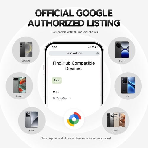 MiLi Bluetooth Tracker for Android, Google Official Authorized, Key Finder, Luggage Tracker, Item Locator Compatible with Google Find My Device,