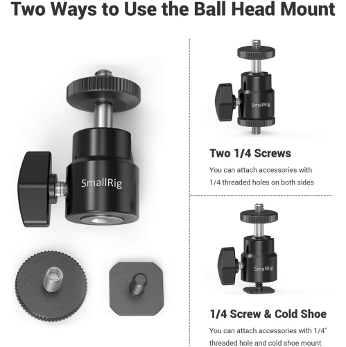 SmallRig Super Clamp Mount with Mini Ball Head Mount Hot Shoe Adapter with 1/4 Screw for LCD Field Monitor, LED Lights, Flash, Microphone, for Gopro,