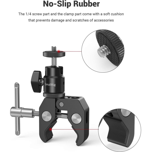 SmallRig Super Clamp Mount with Mini Ball Head Mount Hot Shoe Adapter with 1/4 Screw for LCD Field Monitor, LED Lights, Flash, Microphone, for Gopro,