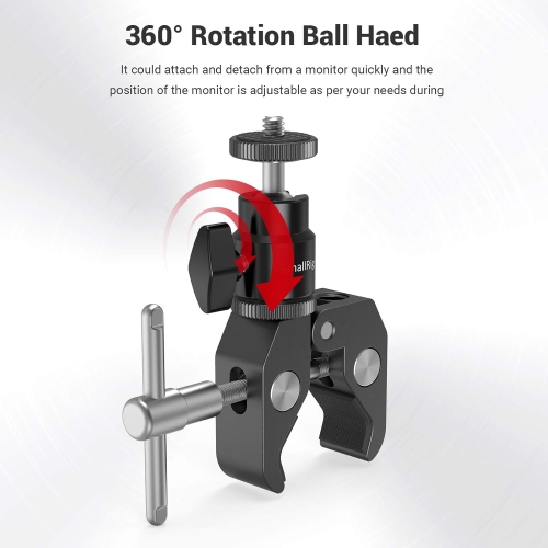 SmallRig Super Clamp Mount with Mini Ball Head Mount Hot Shoe Adapter with 1/4 Screw for LCD Field Monitor, LED Lights, Flash, Microphone, for Gopro,
