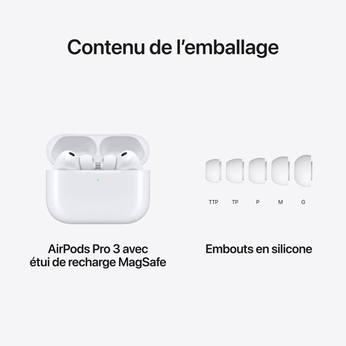 Écouteurs boutons 100 % sans fil à suppression du bruit AirPods Pro 3 d'Apple avec étui de chargement MagSafe