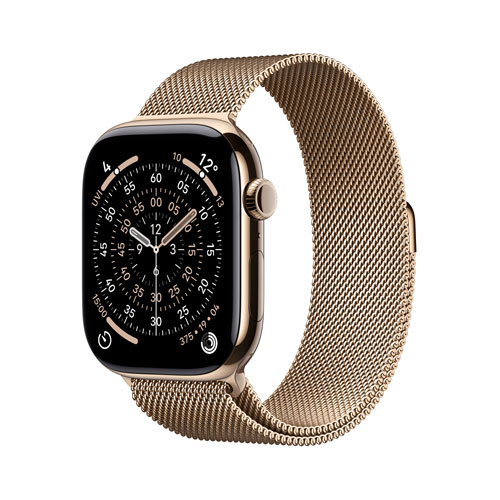 Apple Watch Series 11 avec boîtier de 46 mm en titane or et bracelet milanais or - Moyen/Grand