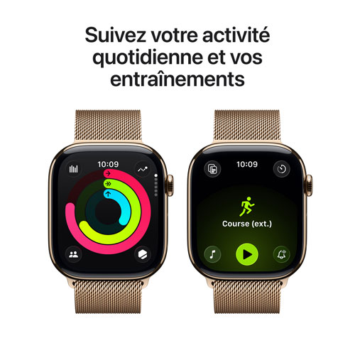 Apple Watch Series 11 avec boîtier de 46 mm en titane or et bracelet milanais or - Moyen/Grand