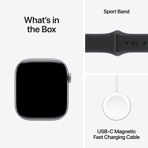 Apple Watch Series 11 avec boîtier de 42 mm en aluminium gris cosmique et bracelet sport noir - Moyen/Grand