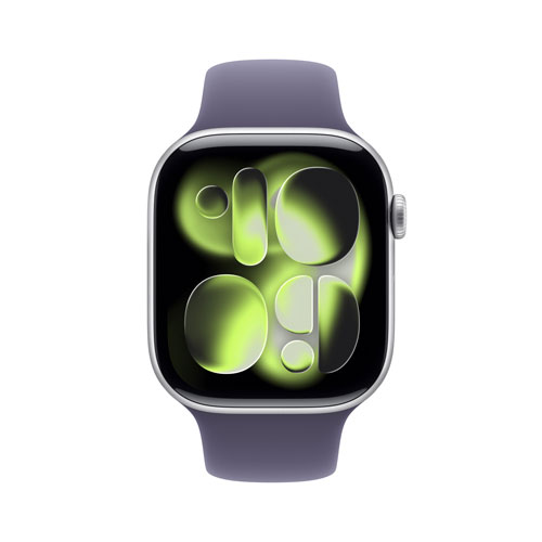 Apple Watch Series 11 avec boîtier de 46 mm en aluminium argenté et bracelet sport brume violette - Petit/Moyen