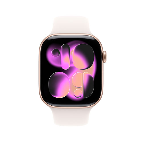 Apple Watch Series 11 avec boîtier de 42 mm en aluminium or rose et bracelet sport rose tendre - Petit/Moyen