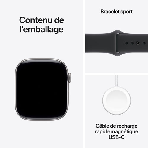 Apple Watch Series 11 avec boîtier de 42 mm en aluminium gris cosmique et bracelet sport noir - Petit/Moyen