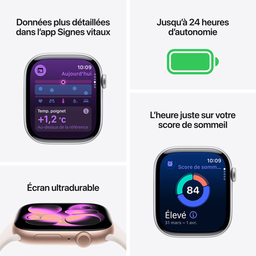 Apple Watch Series 11 avec boîtier de 42 mm en aluminium argenté et bracelet sport brume violette - Moyen/Grand