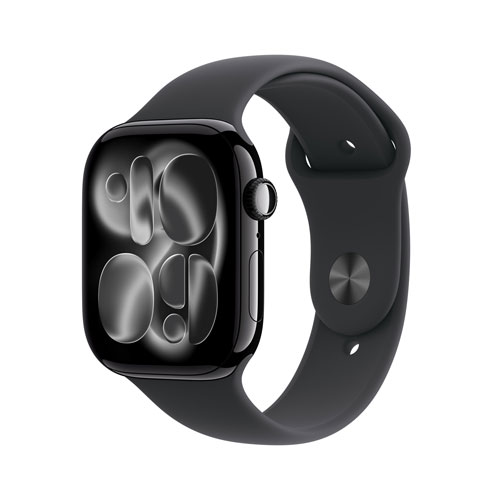 Apple Watch Series 11 avec boîtier de 46 mm en aluminium noir de jais et bracelet sport noir - Moyen/Grand