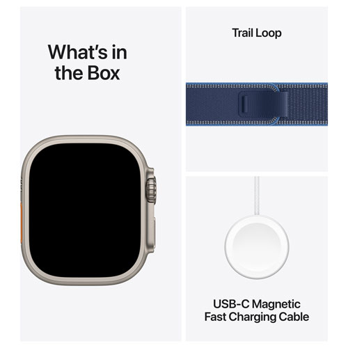 Apple Watch Ultra 3 avec boîtier de 49 mm en titane naturel et bracelet Sentier bleu/bleu vif - Petit/Moyen