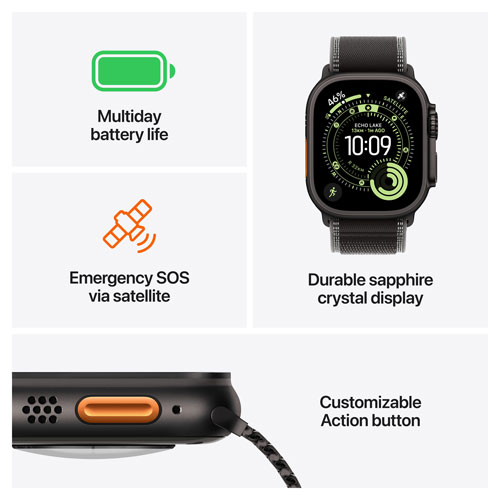 Apple Watch Ultra 3 49mm Black Titanium Case with Black Titanium Milanese Loop - Small