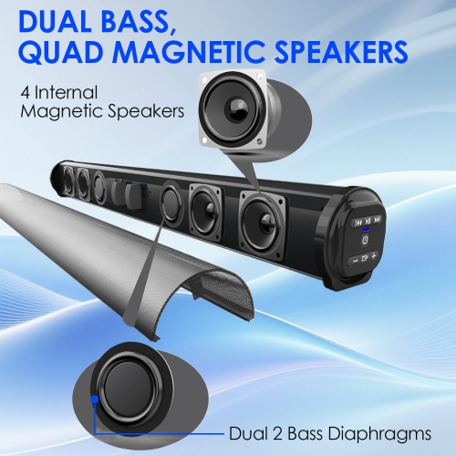 BT5.0 Sound Speaker TV Soundbar Metal Cylinder Remote Control Home Theater Echo Wall Sound System Suitable for PC FM/TWS