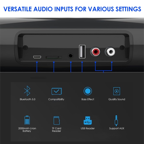 BT5.0 Sound Speaker TV Soundbar Metal Cylinder Remote Control Home Theater Echo Wall Sound System Suitable for PC FM/TWS