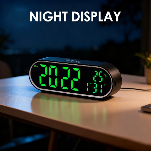 Digital Alarm Clock with Large LED Display and Rechargeable Battery for Home Or Office Decoration Modern Look