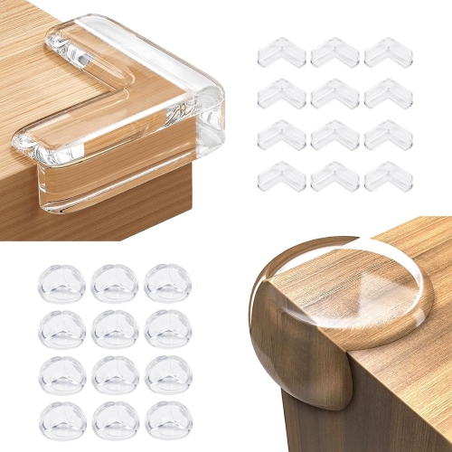 24 PCS Clear Corner Protector, Spherical ＆ L-Shaped Baby Safety Corner Guard with Strong Gel Sticker Adhesive, Furniture Corner Guard Edge Safety