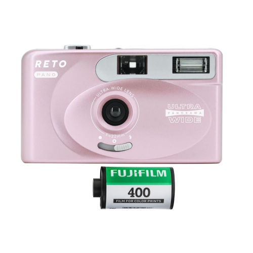 RETO PANO Reusable Film Camera 35mm Wide Lens, Panorama, Cinematic Modes, Built-in Flash Plus Fujifilm 400 Film (36 Exposure)