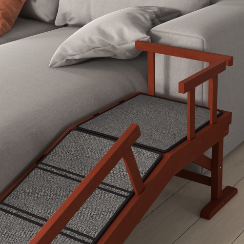 PawHut Wooden Dog Ramp for Large Dogs, 49" Long Pet Ramp with Non-slip Rug, Removable Guardrails, Dog Stairs for Couch, Bed, Brown