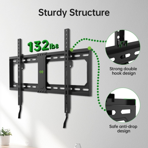 USX MOUNT Fixed TV Wall Mount for 37-82 Inch TVs up to 132 Lbs, Low Profile TV Wall Bracket Fit Wood Studs 16", 18", 24", TV Mount with Max VESA
