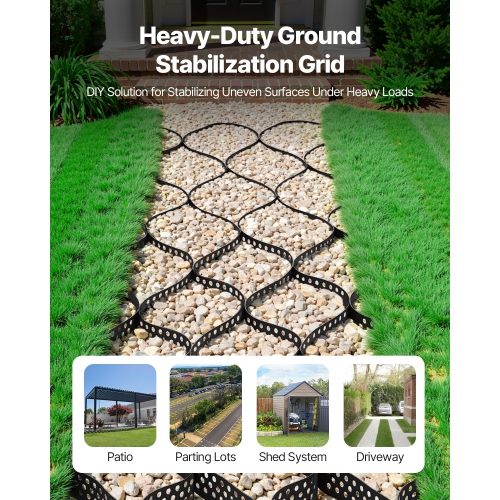 VEVOR 2 Inch Depth Gravel Grid, 32.81 x 9.84 FT / 10000 x 3000 mm, 1880 LBS Per Sq ft Grass Ground Retainer, Permeable Geo Grids Driveway