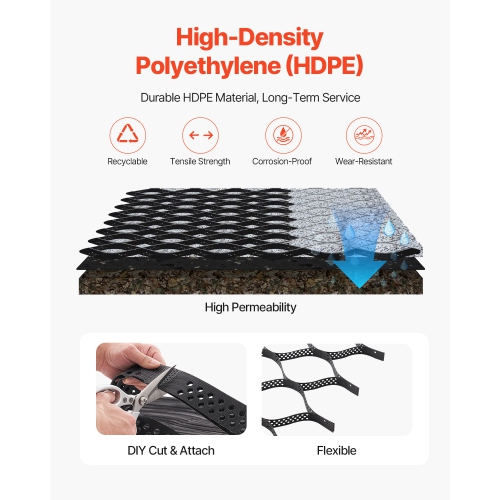 VEVOR 2 Inch Depth Gravel Grid, 32.81 x 9.84 FT / 10000 x 3000 mm, 1880 LBS Per Sq ft Grass Ground Retainer, Permeable Geo Grids Driveway