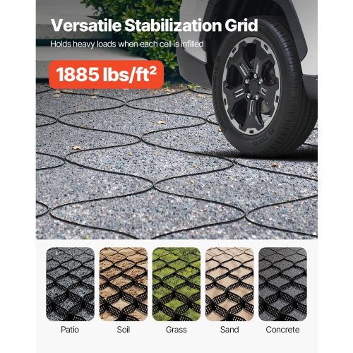 VEVOR 2 Inch Depth Gravel Grid, 32.81 x 9.84 FT / 10000 x 3000 mm, 1880 LBS Per Sq ft Grass Ground Retainer, Permeable Geo Grids Driveway