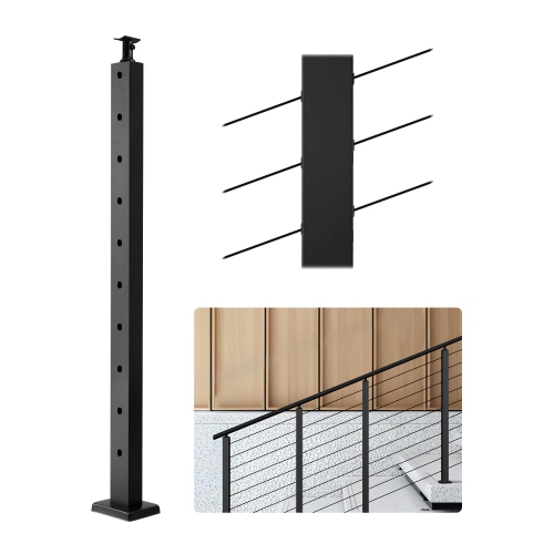 VEVOR 36x1x2 Inch Cable Railing Post, Stair Railing Post, with Pre-Drilled 30° Angled Holes, Stainless Steel Cable Rail Post with Horizontal and