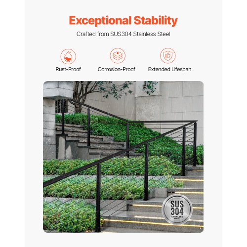 VEVOR 36x1x2 Inch Cable Railing Post, Stair Railing Post, with Pre-Drilled 30° Angled Holes, Stainless Steel Cable Rail Post with Horizontal and