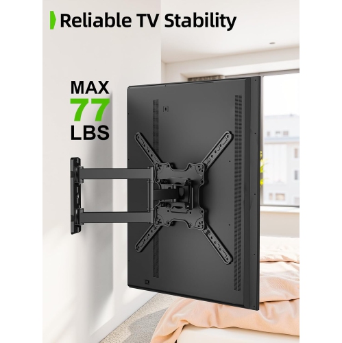 USX MOUNT Full Motion TV Wall Mount for 26-60 Inch TVs up to 77Lbs, Wall Mount TV Bracket, Single Stud Articulating TV Mount, Smooth Swivel