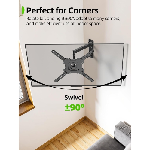 USX MOUNT Full Motion TV Wall Mount for 26-60 Inch TVs up to 77Lbs, Wall Mount TV Bracket, Single Stud Articulating TV Mount, Smooth Swivel