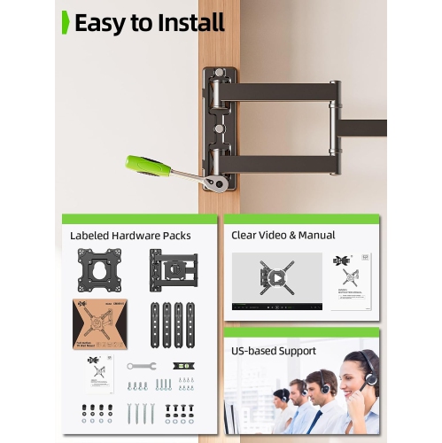 USX MOUNT Full Motion TV Wall Mount for 26-60 Inch TVs up to 77Lbs, Wall Mount TV Bracket, Single Stud Articulating TV Mount, Smooth Swivel