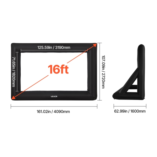 Écran de cinéma gonflable VEVOR 16&nbsp;pi, écran de projection gonflable lavable 600D avec sac de rangement portatif, installation facile 16:9